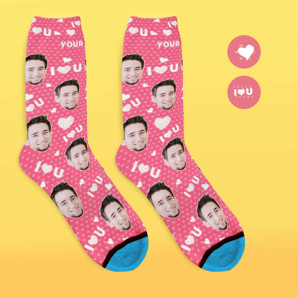 Custom 3D Digital Printed Face Socks Add Pictures and Name - I Love You