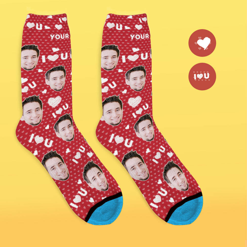 Custom 3D Digital Printed Face Socks Add Pictures and Name - I Love You