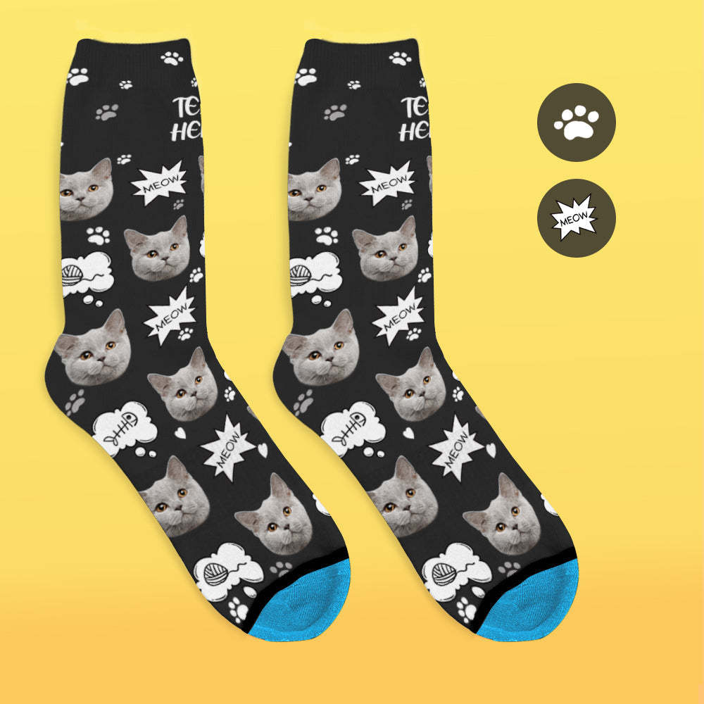 Custom 3D Digital Printed Face Socks Add Pictures and Name - Meow