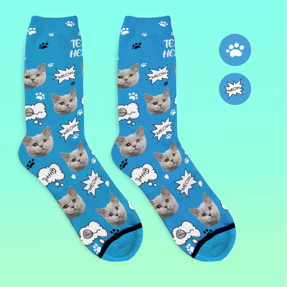 Custom 3D Digital Printed Face Socks Add Pictures and Name - Meow