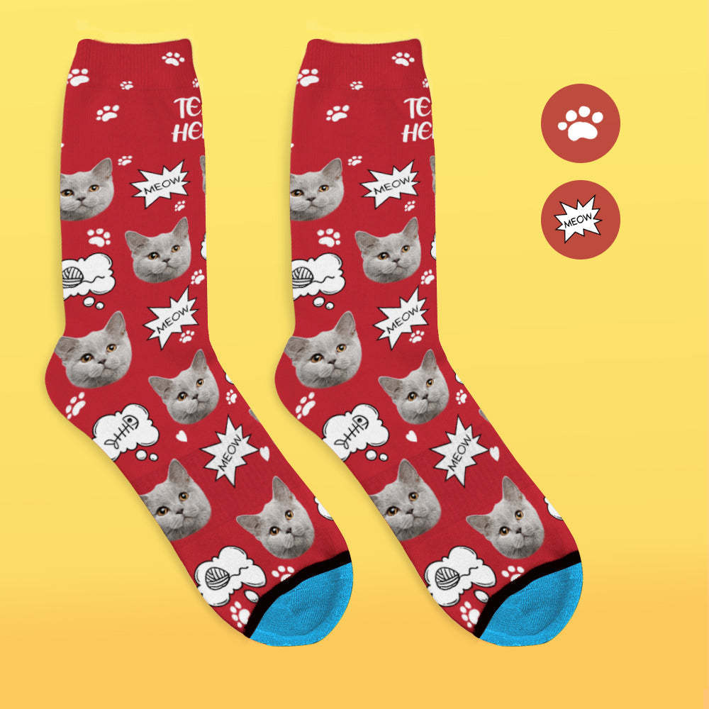 Custom 3D Digital Printed Face Socks Add Pictures and Name - Meow