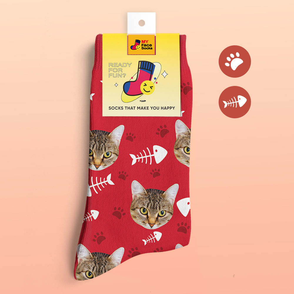 Custom 3D Digital Printed Socks My Face Socks Add Pictures and Name - Cat