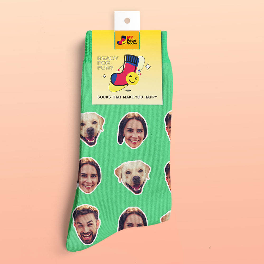 Custom 3D Digital Printed Socks My Face Socks Add Pictures and Name - Two Faces