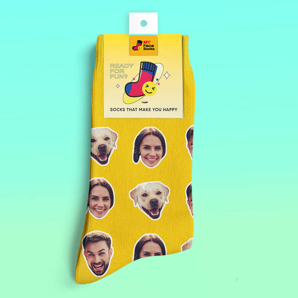 Custom 3D Digital Printed Socks My Face Socks Add Pictures and Name - Two Faces