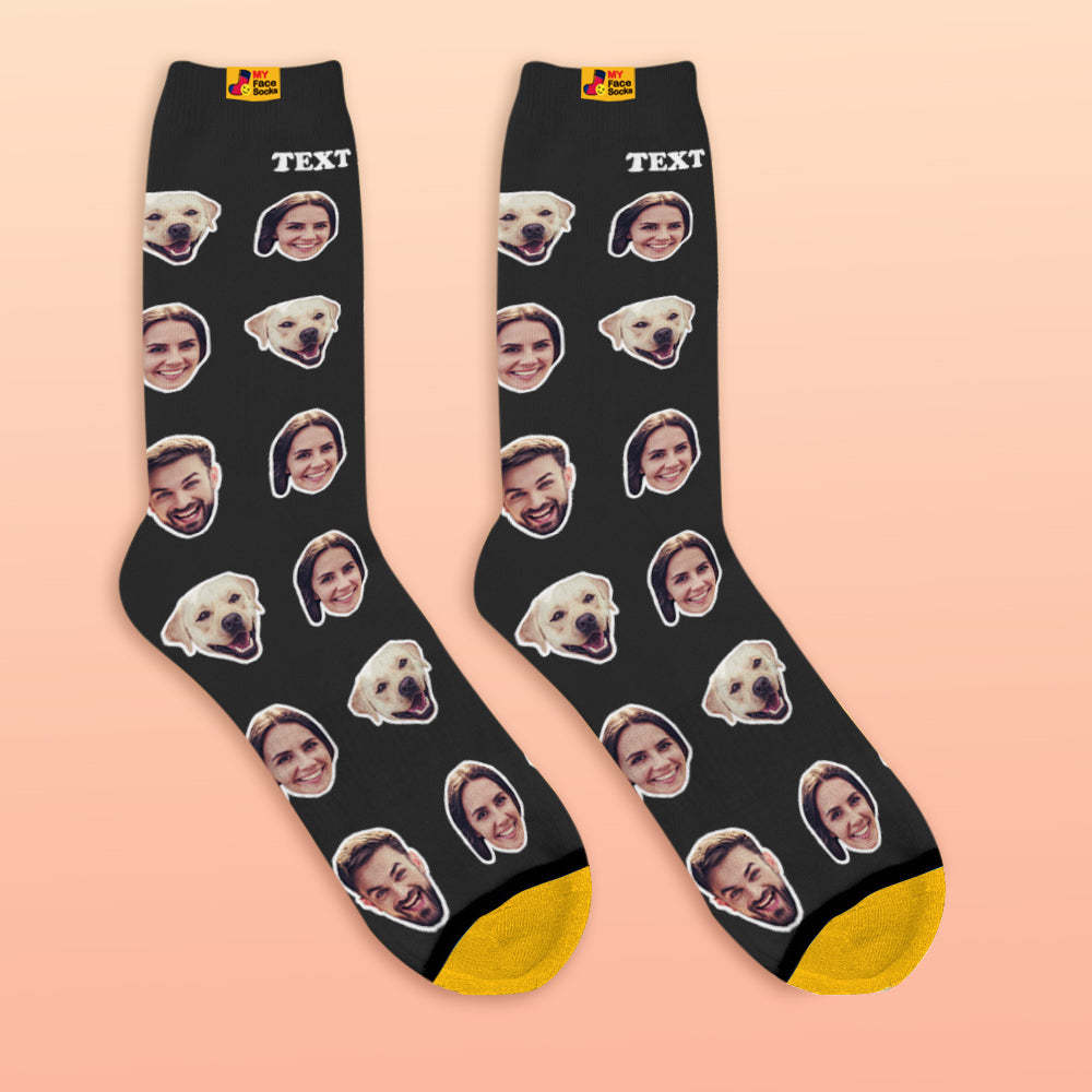 Custom 3D Preview Socks My Face Socks Add Pictures and Name - Two Faces - MyFaceSocksUK