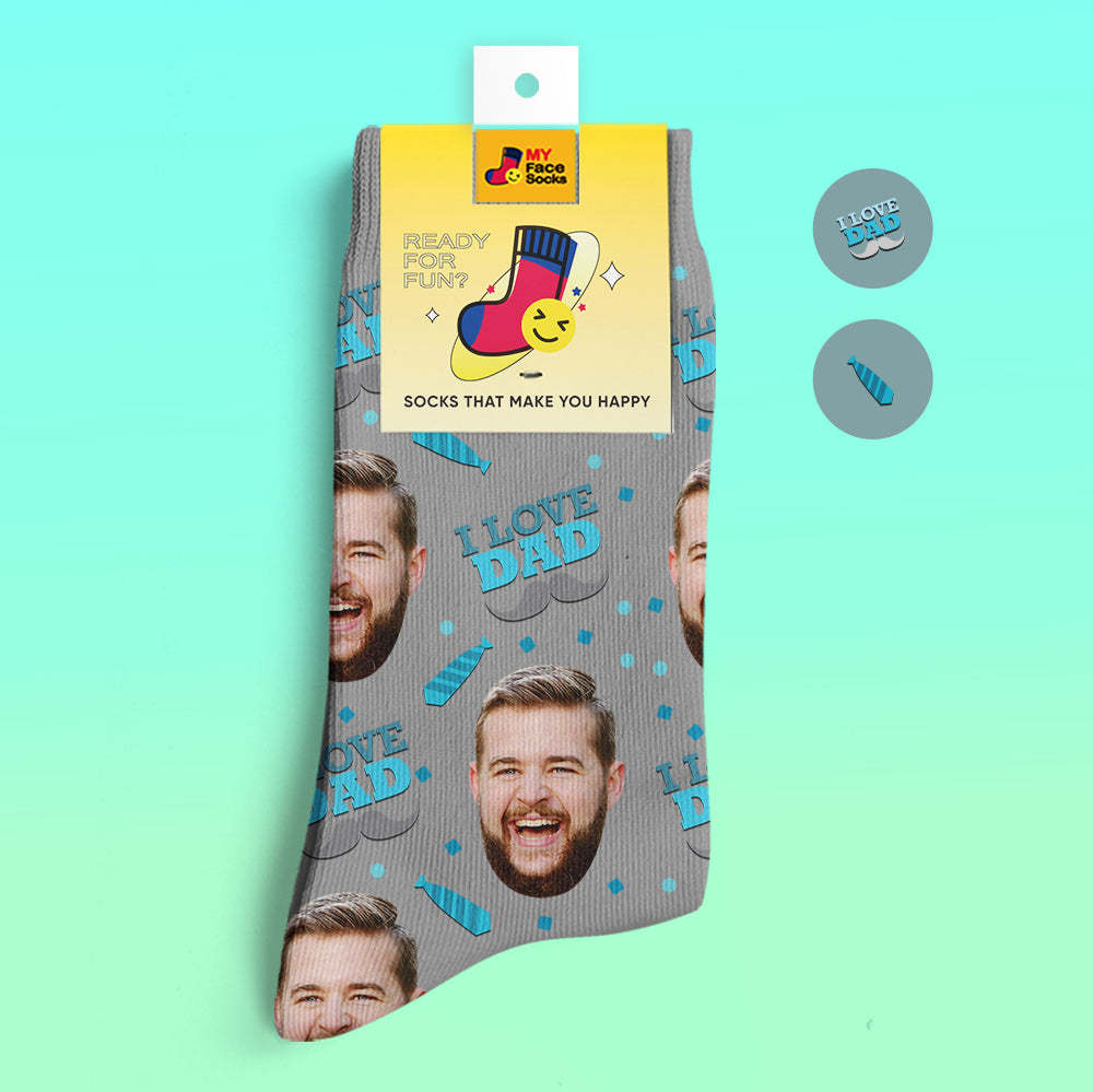 Custom 3D Preview Socks My Face Socks Add Pictures and Name - I Love Dad - MyFaceSocksUK