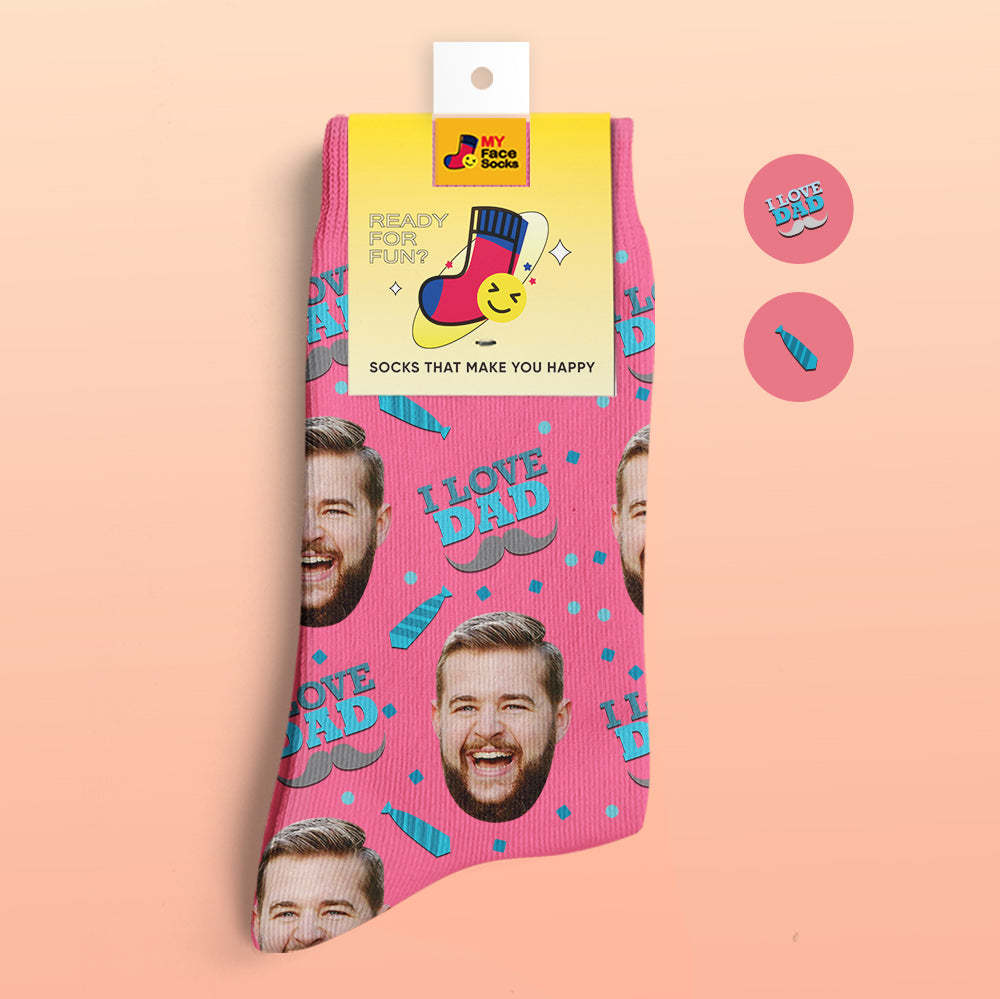 Custom 3D Preview Socks My Face Socks Add Pictures and Name - I Love Dad - MyFaceSocksUK