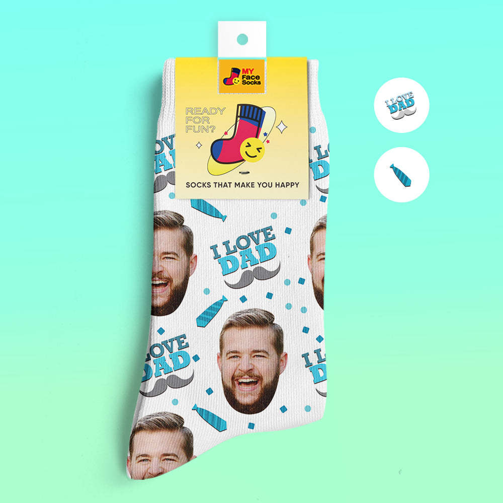 Custom 3D Preview Socks My Face Socks Add Pictures and Name - I Love Dad - MyFaceSocksUK