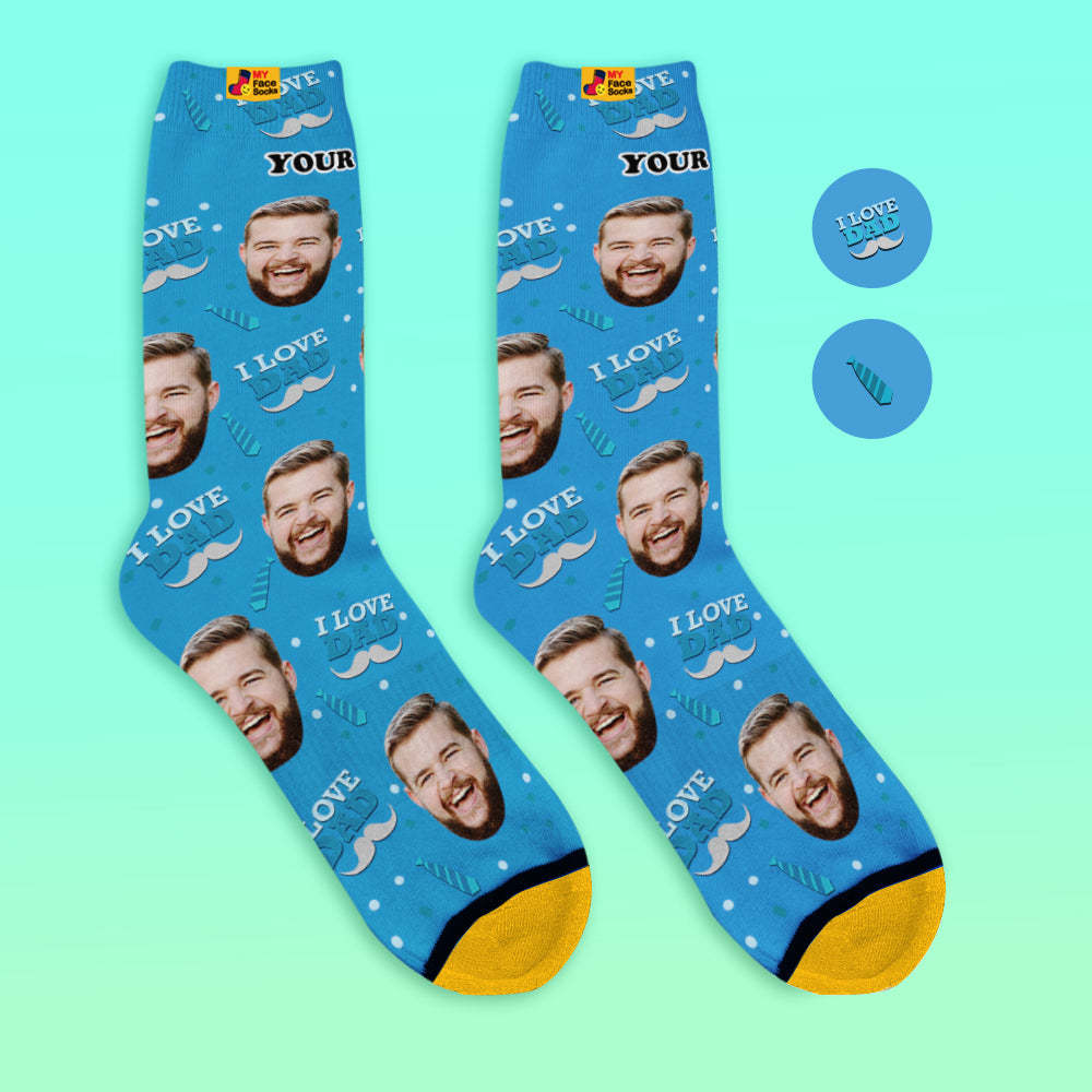 Custom 3D Preview Socks My Face Socks Add Pictures and Name - I Love Dad - MyFaceSocksUK
