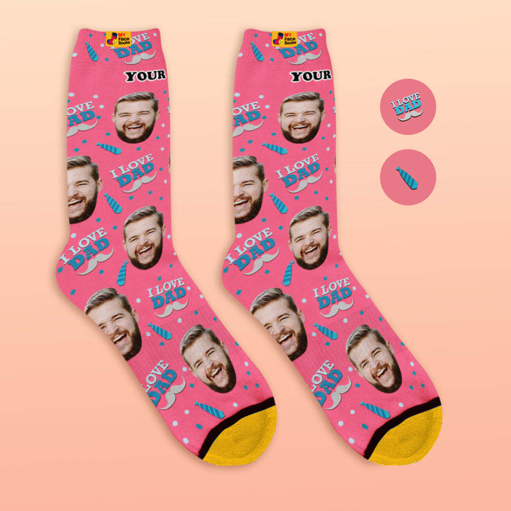 Custom 3D Preview Socks My Face Socks Add Pictures and Name - I Love Dad - MyFaceSocksUK