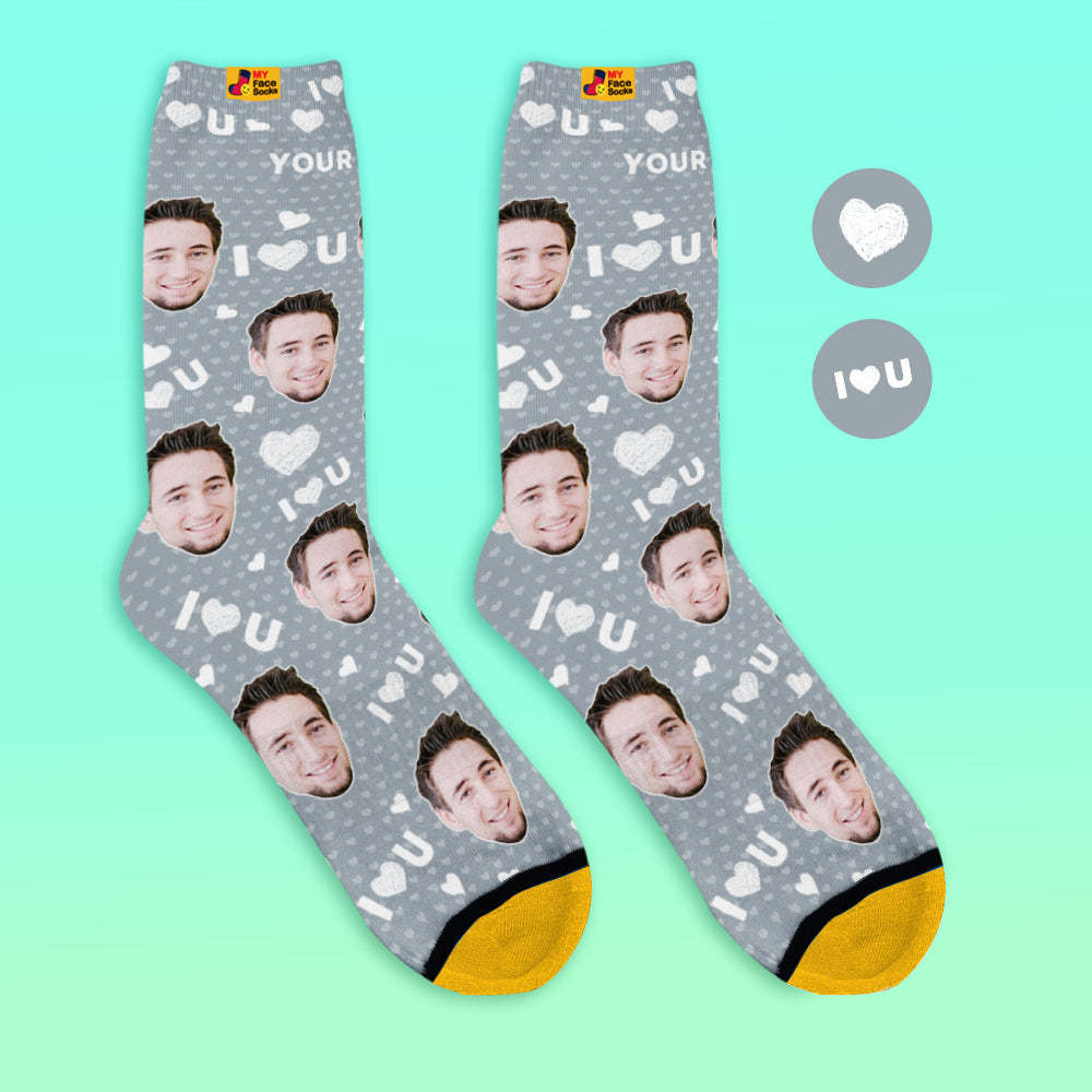 Custom 3D Digital Printed Socks My Face Socks Add Pictures and Name - I Love You