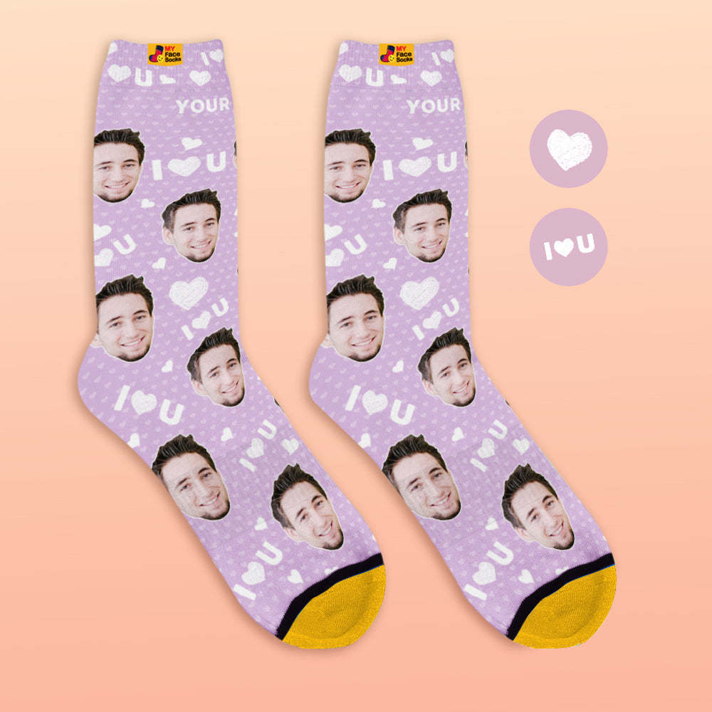 Custom 3D Preview Socks My Face Socks Add Pictures and Name - I Love You - MyFaceSocksUK