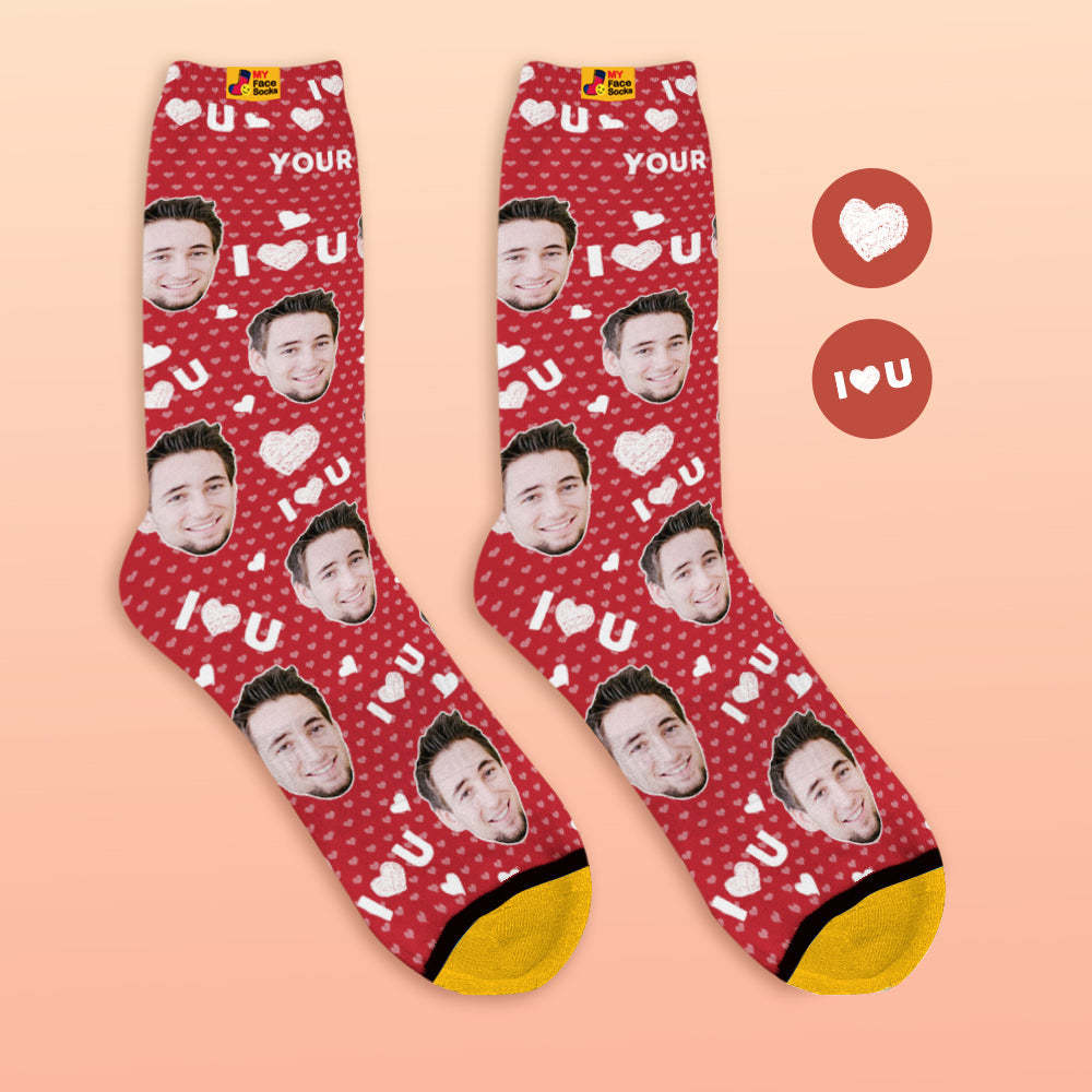 Custom 3D Preview Socks My Face Socks Add Pictures and Name - I Love You - MyFaceSocksUK
