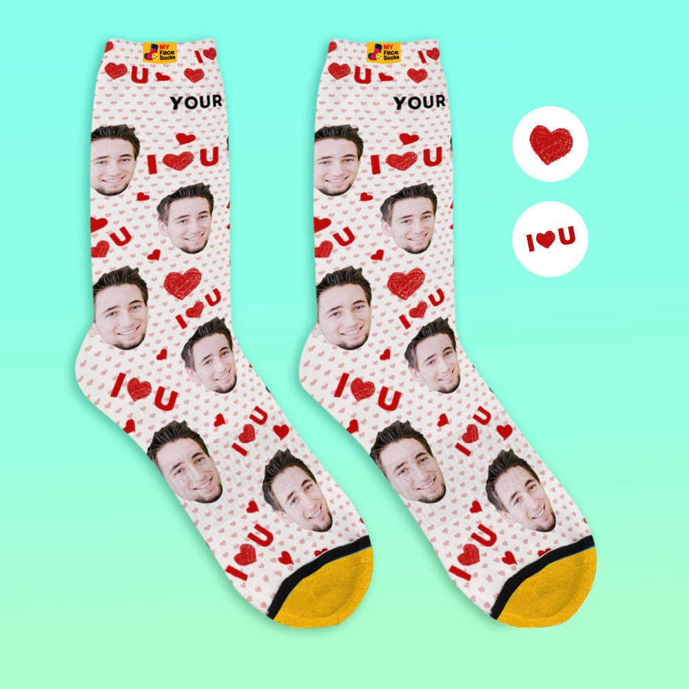 Custom 3D Digital Printed Socks My Face Socks Add Pictures and Name - I Love You