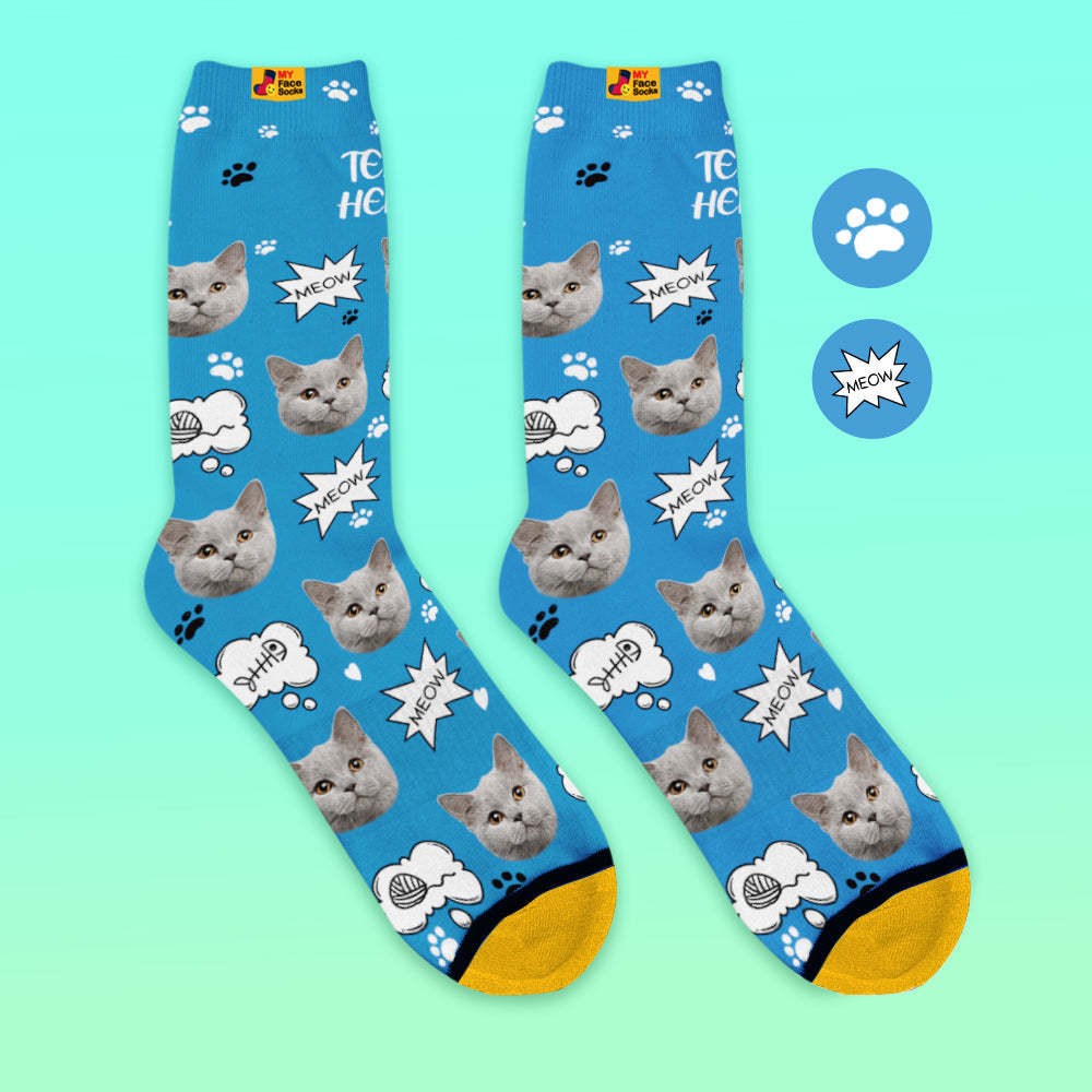 Custom 3D Digital Printed Socks My Face Socks Add Pictures and Name - Meow