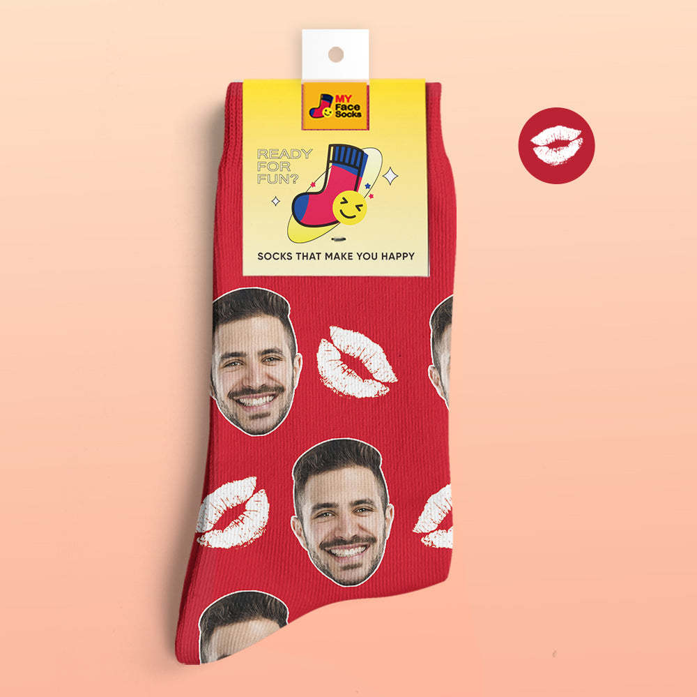 Custom 3D Digital Printed Socks Personalized Socks Add Pictures and Name Kiss - MyFaceSocksUK