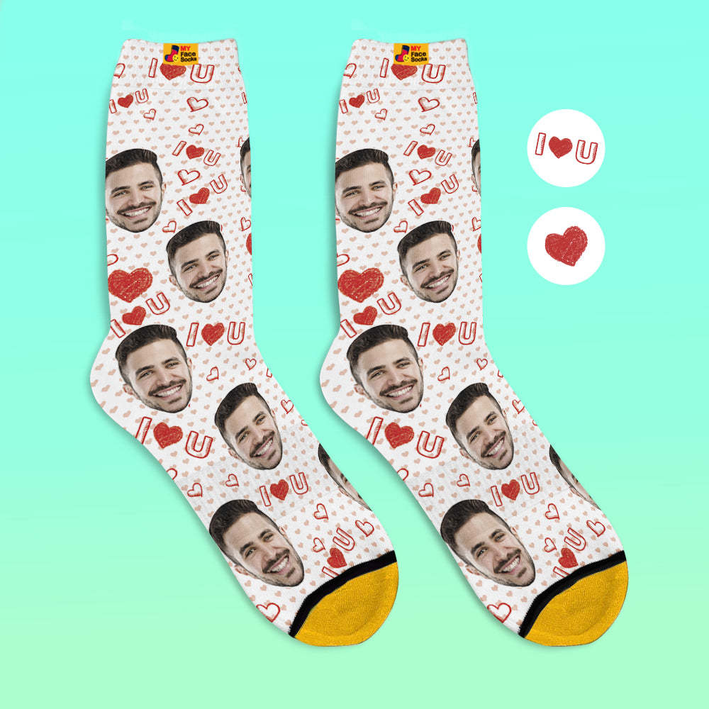 Custom 3D Digital Printed Socks Add Pictures and Name I Love U Heart - MyFaceSocksUK