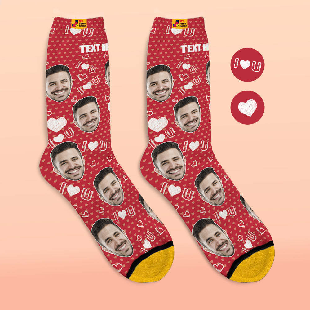Custom 3D Digital Printed Socks Add Pictures and Name I Love U Heart - MyFaceSocksUK