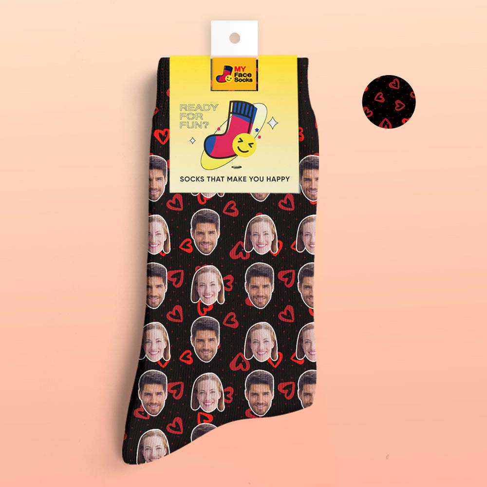 Custom 3D Digital Printed Socks Personalized Photo Socks Add Pictures and Name Heart - MyFaceSocksUK