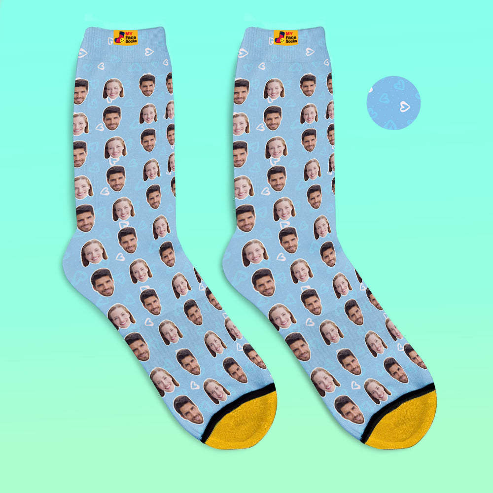 Custom 3D Digital Printed Socks Personalized Photo Socks Add Pictures and Name Heart - MyFaceSocksUK