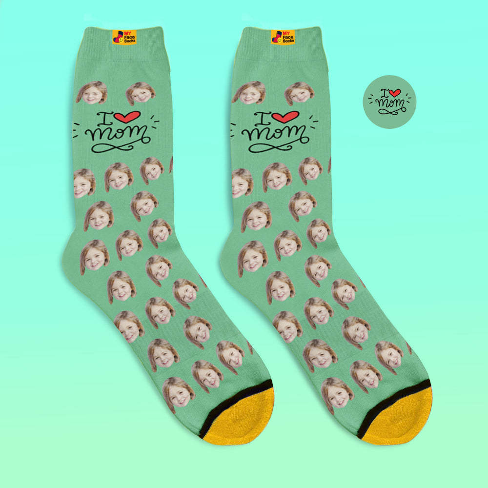 Custom 3D Digital Printed Socks Gifts for Mother I Love Mom - MyFaceSocksUK