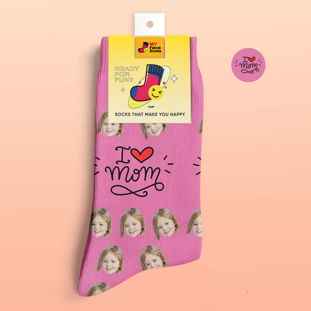 Custom 3D Digital Printed Socks Gifts for Mother I Love Mom - MyFaceSocksUK