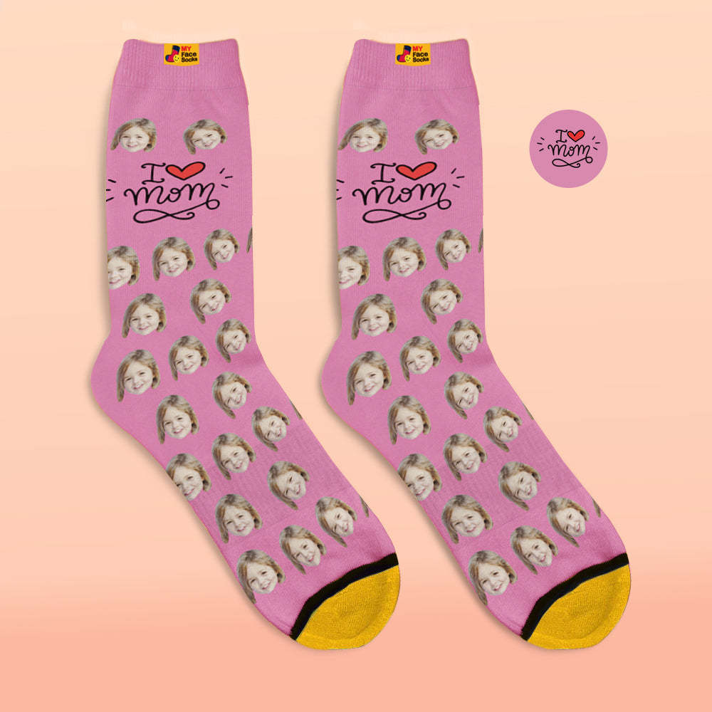 Custom 3D Digital Printed Socks Gifts for Mother I Love Mom - MyFaceSocksUK