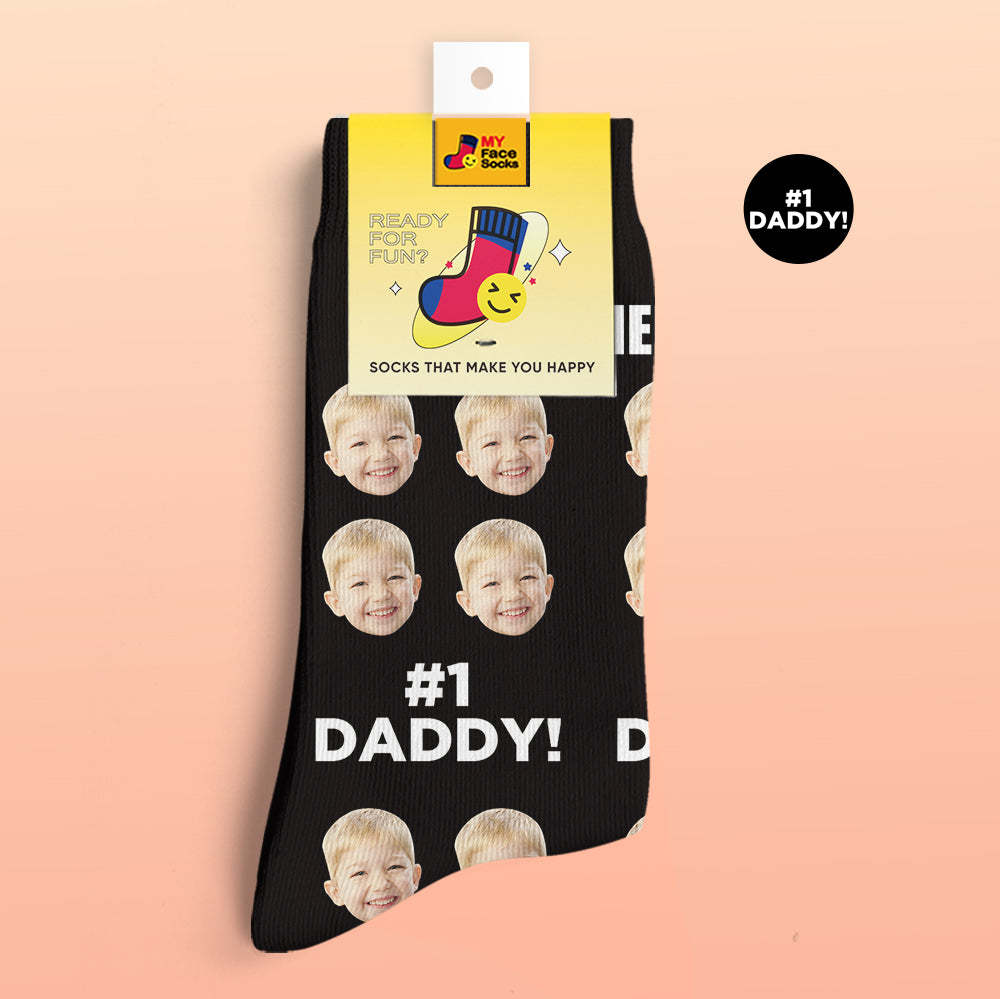 Custom 3D Digital Printed Socks Add Pictures and Name Socks Gifts For Dad #1 Daddy - MyFaceSocksUK