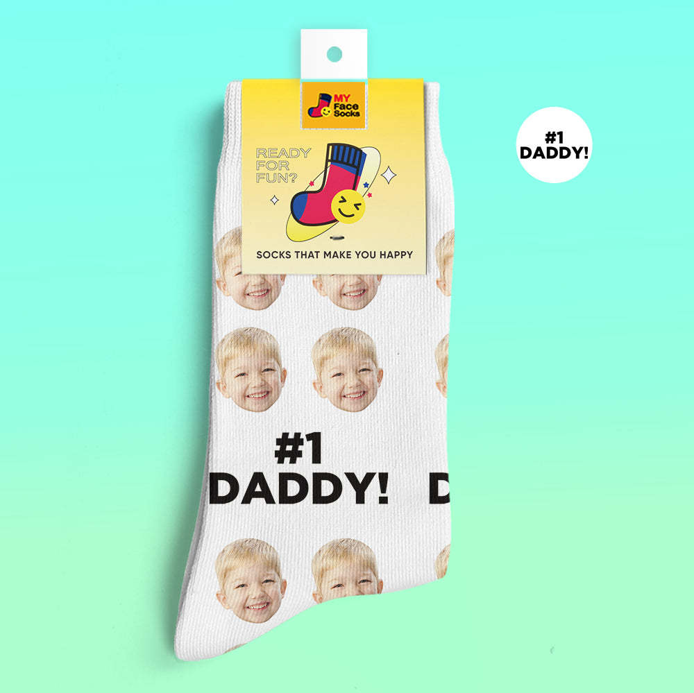 Custom 3D Digital Printed Socks Add Pictures and Name Socks Gifts For Dad #1 Daddy - MyFaceSocksUK