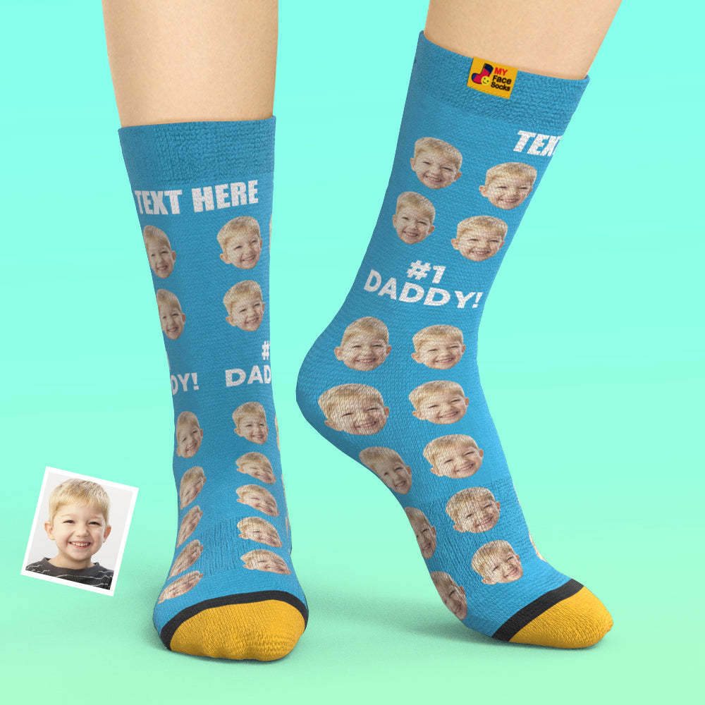 Custom 3D Digital Printed Socks Add Pictures and Name Socks Gifts For Dad #1 Daddy - MyFaceSocksUK