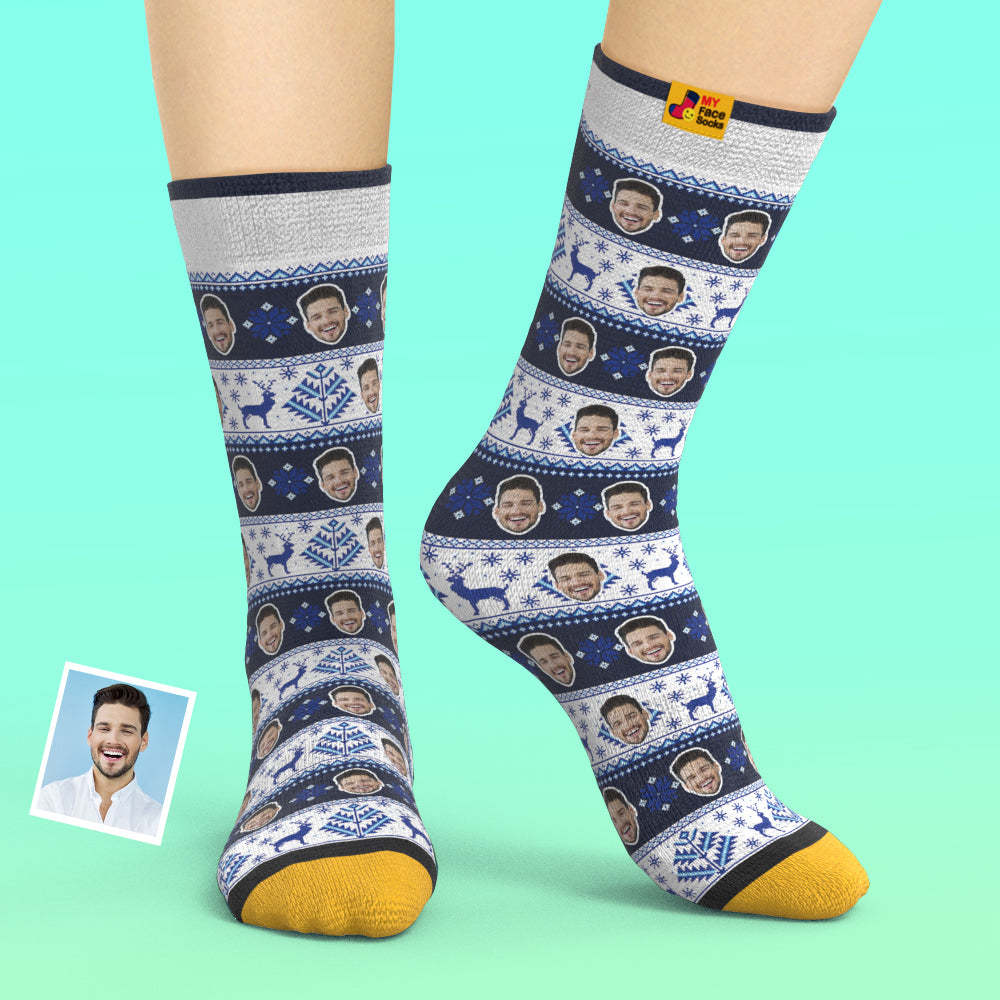 Custom 3D Digital Printed Socks over Nordic Pattern Socks - MyFaceSocksUK