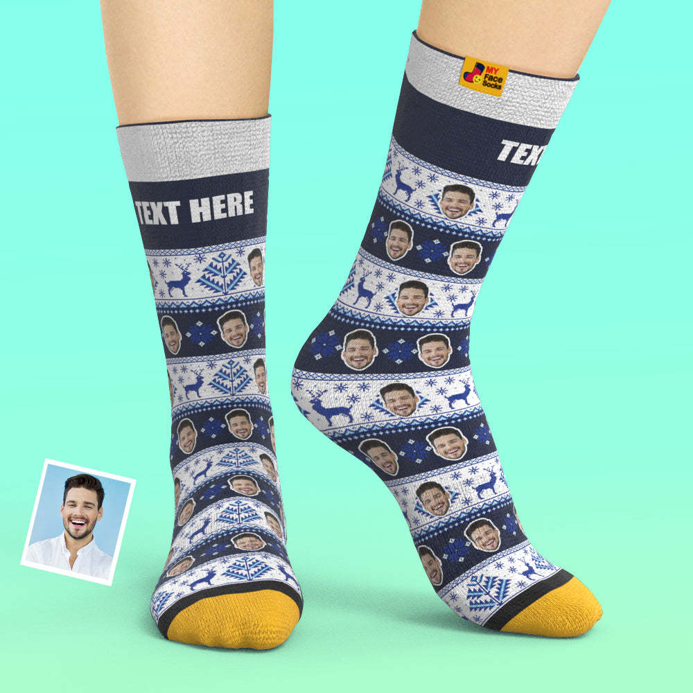 Custom 3D Digital Printed Socks over Nordic Pattern Socks - MyFaceSocksUK