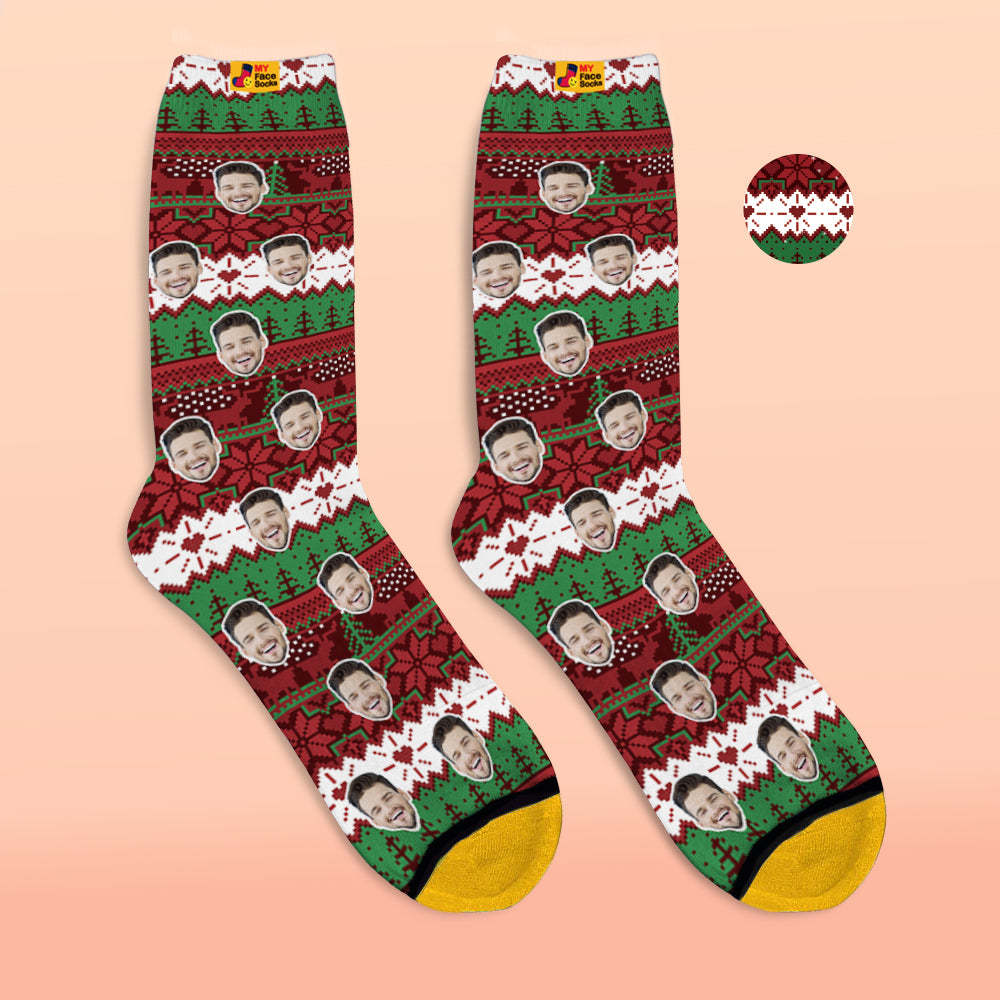 Custom 3D Digital Printed Socks Christmas Vintage Pattern Socks - MyFaceSocksUK