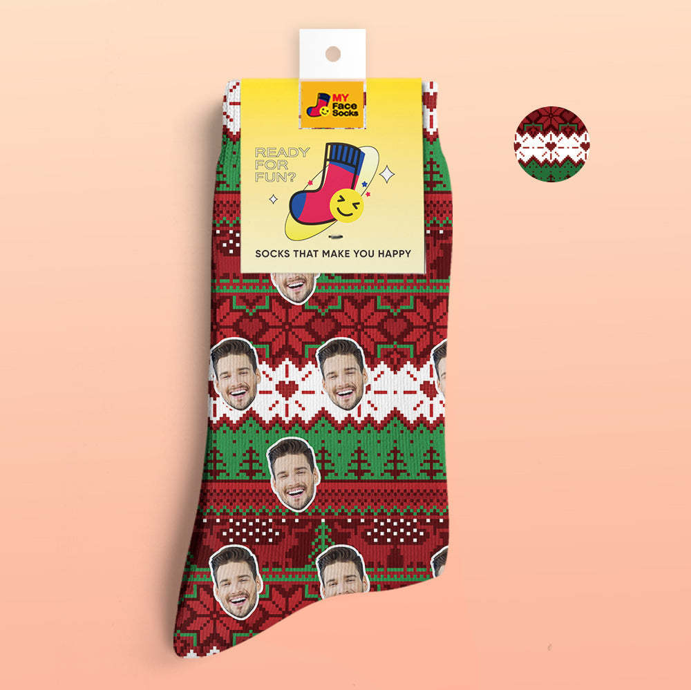 Custom 3D Digital Printed Socks Christmas Vintage Pattern Socks - MyFaceSocksUK