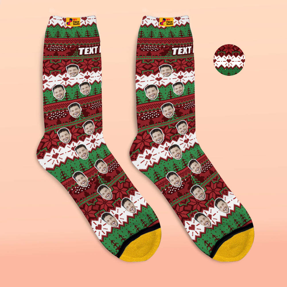 Custom 3D Digital Printed Socks Christmas Vintage Pattern Socks - MyFaceSocksUK