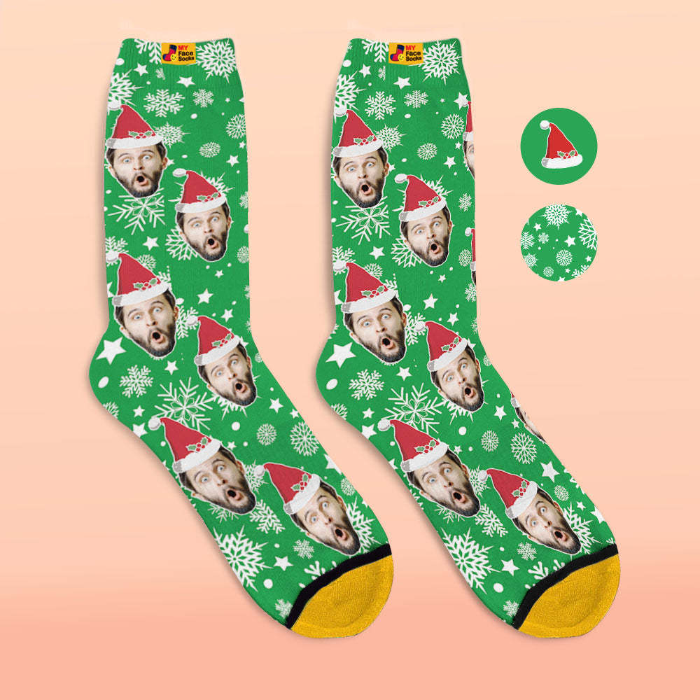 Custom 3D Digital Printed Socks Christmas Socks Santa Hat - MyFaceSocksUK
