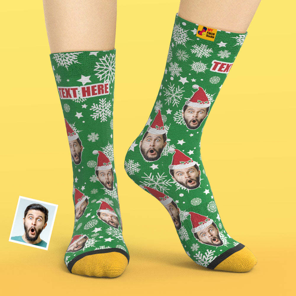 Custom 3D Digital Printed Socks Christmas Socks Santa Hat - MyFaceSocksUK
