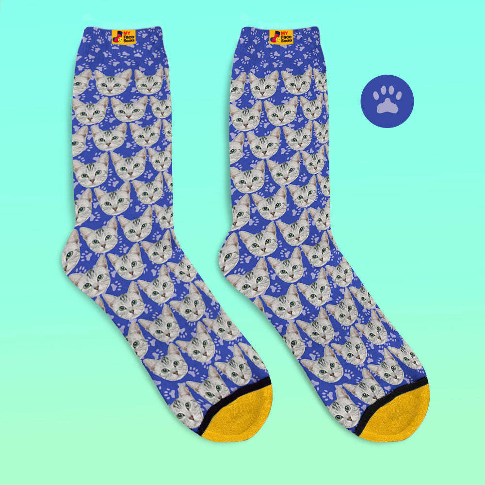 Custom 3D Digital Printed Socks Add Pictures and Name Cat - MyFaceSocksUK