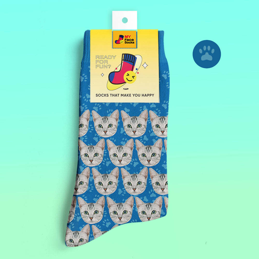 Custom 3D Digital Printed Socks Add Pictures and Name Cat - MyFaceSocksUK