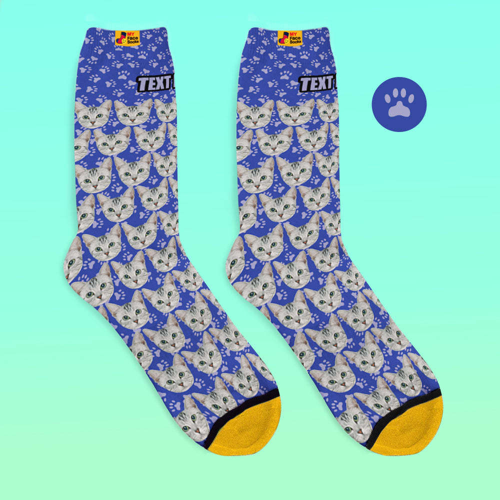 Custom 3D Digital Printed Socks Add Pictures and Name Cat - MyFaceSocksUK