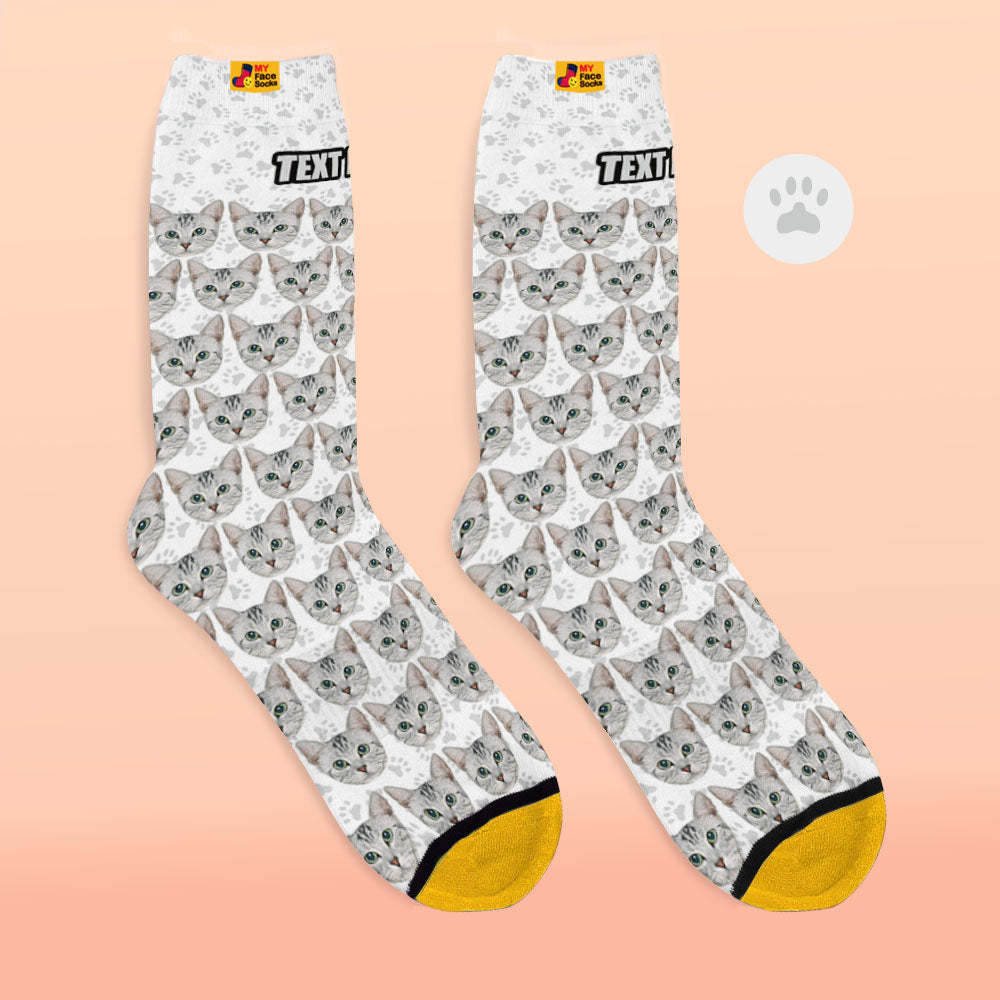 Custom 3D Digital Printed Socks Add Pictures and Name Cat - MyFaceSocksUK