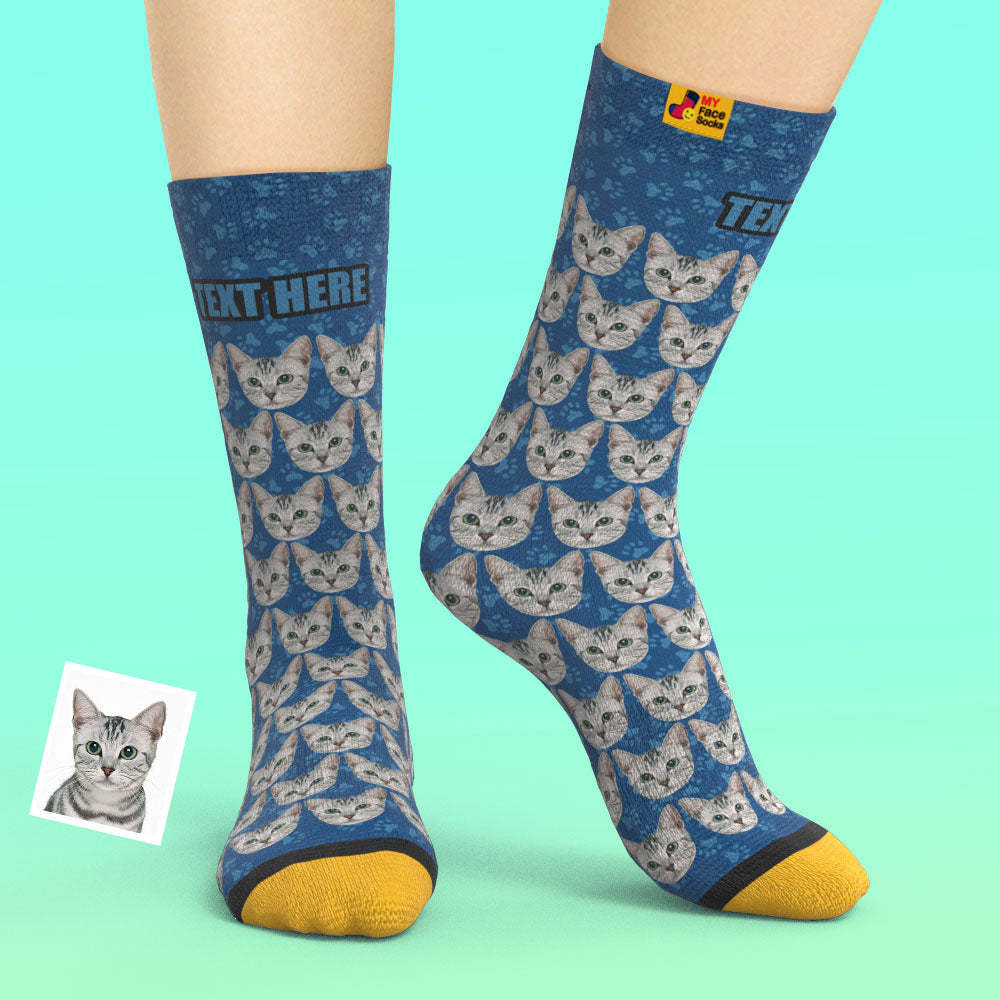 Custom 3D Digital Printed Socks Add Pictures and Name Cat - MyFaceSocksUK