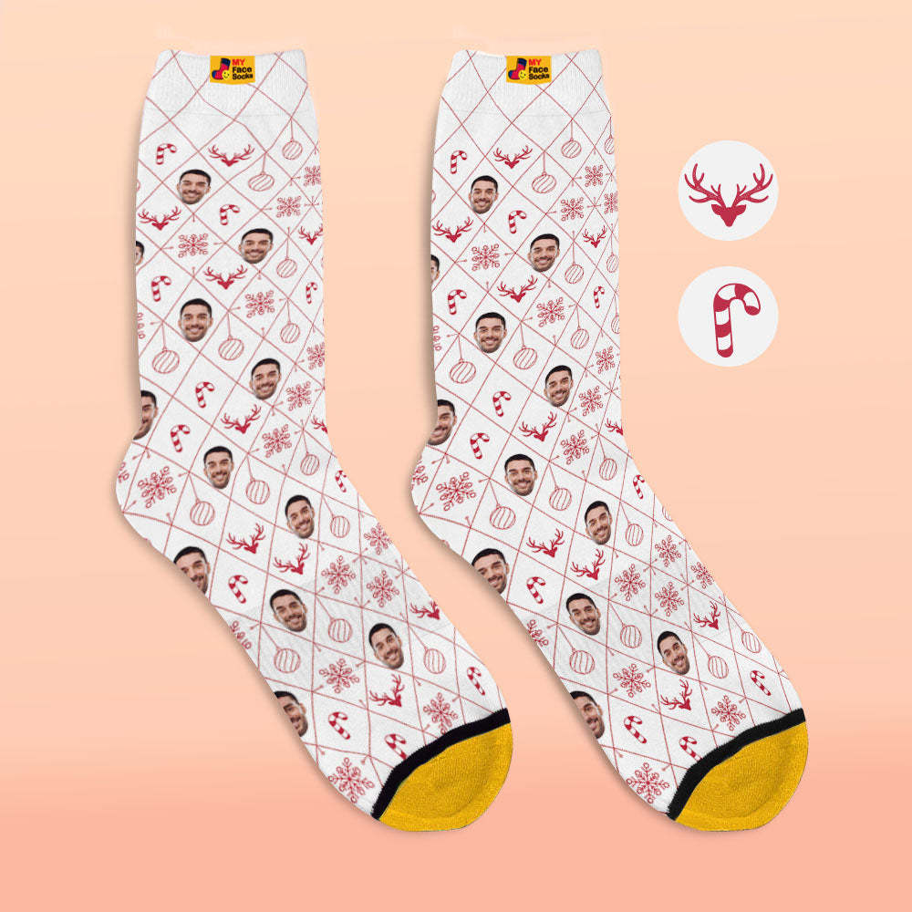 Custom 3D Digital Printed Socks Lattice Element Christmas Face Socks - MyFaceSocksUK