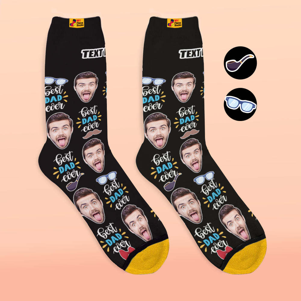 Custom 3D Digital Printed Socks Best Dad Ever With Bow Tie And Eye Elements - MyFaceSocksUK