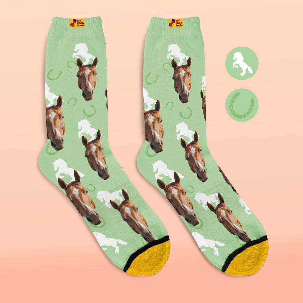 Custom 3D Digital Printed Socks Add Pictures and Name Horse - MyFaceSocksUK