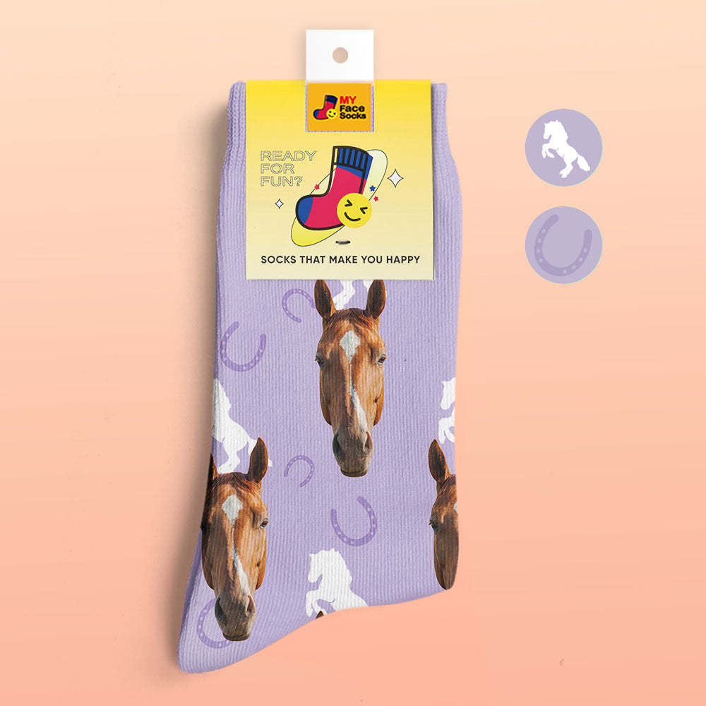 Custom 3D Digital Printed Socks Add Pictures and Name Horse - MyFaceSocksUK