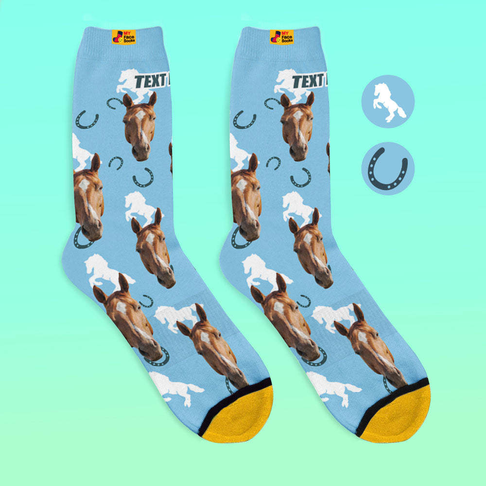 Custom 3D Digital Printed Socks Add Pictures and Name Horse - MyFaceSocksUK