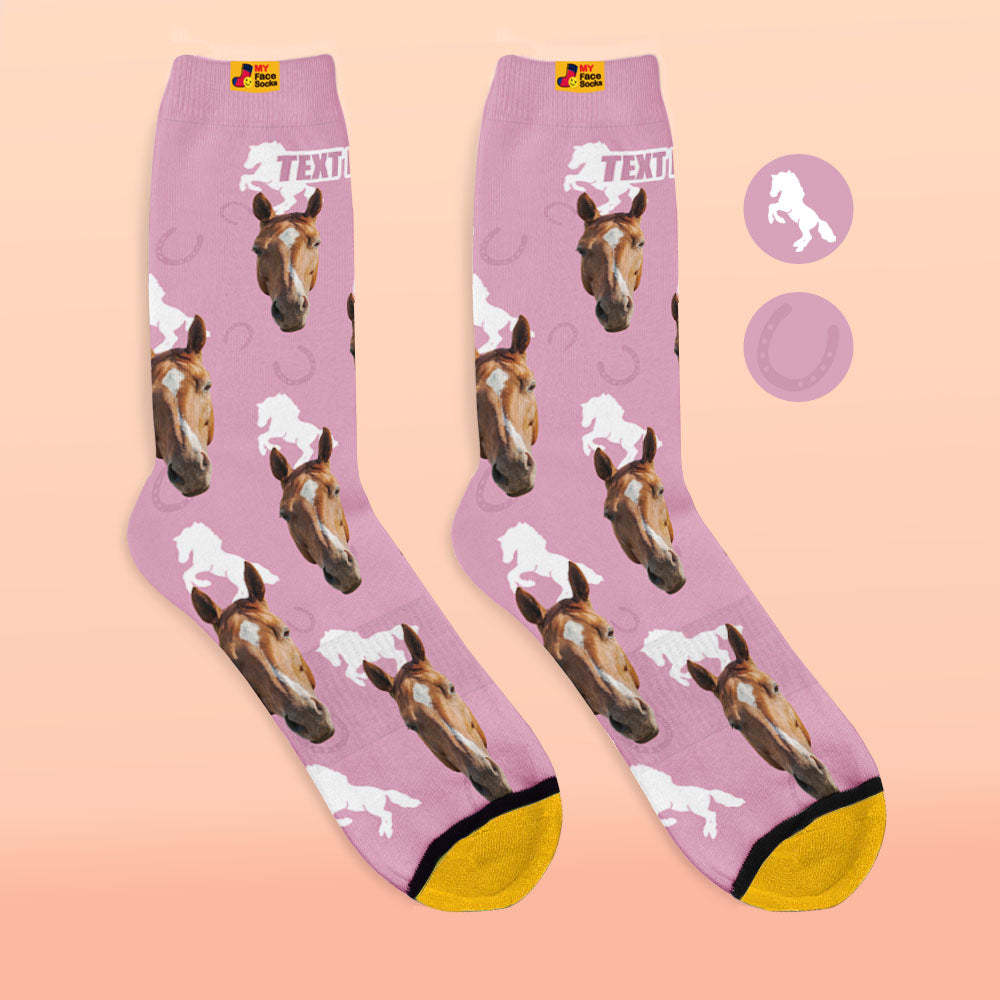 Custom 3D Digital Printed Socks Add Pictures and Name Horse - MyFaceSocksUK