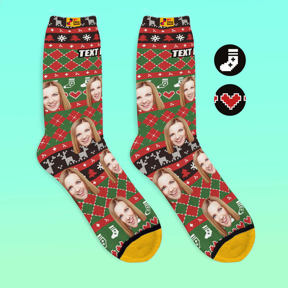 Custom 3D Digital Printed Socks Add Pictures and Name With Special Lines Heart - MyFaceSocksUK