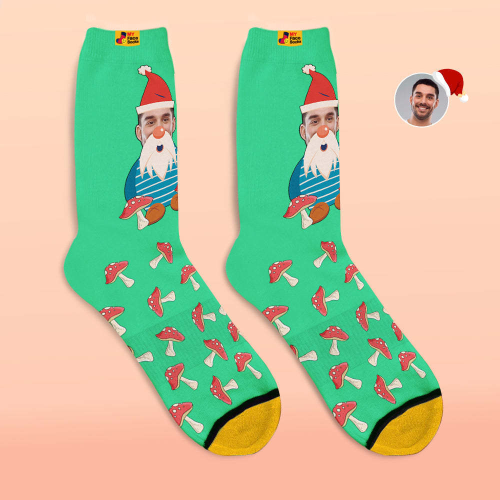 Christmas Gifts,Custom 3D Digital Printed Socks My Face Socks Add Pictures and Name Christmas Gnome Mushrooms - MyFaceSocksUK